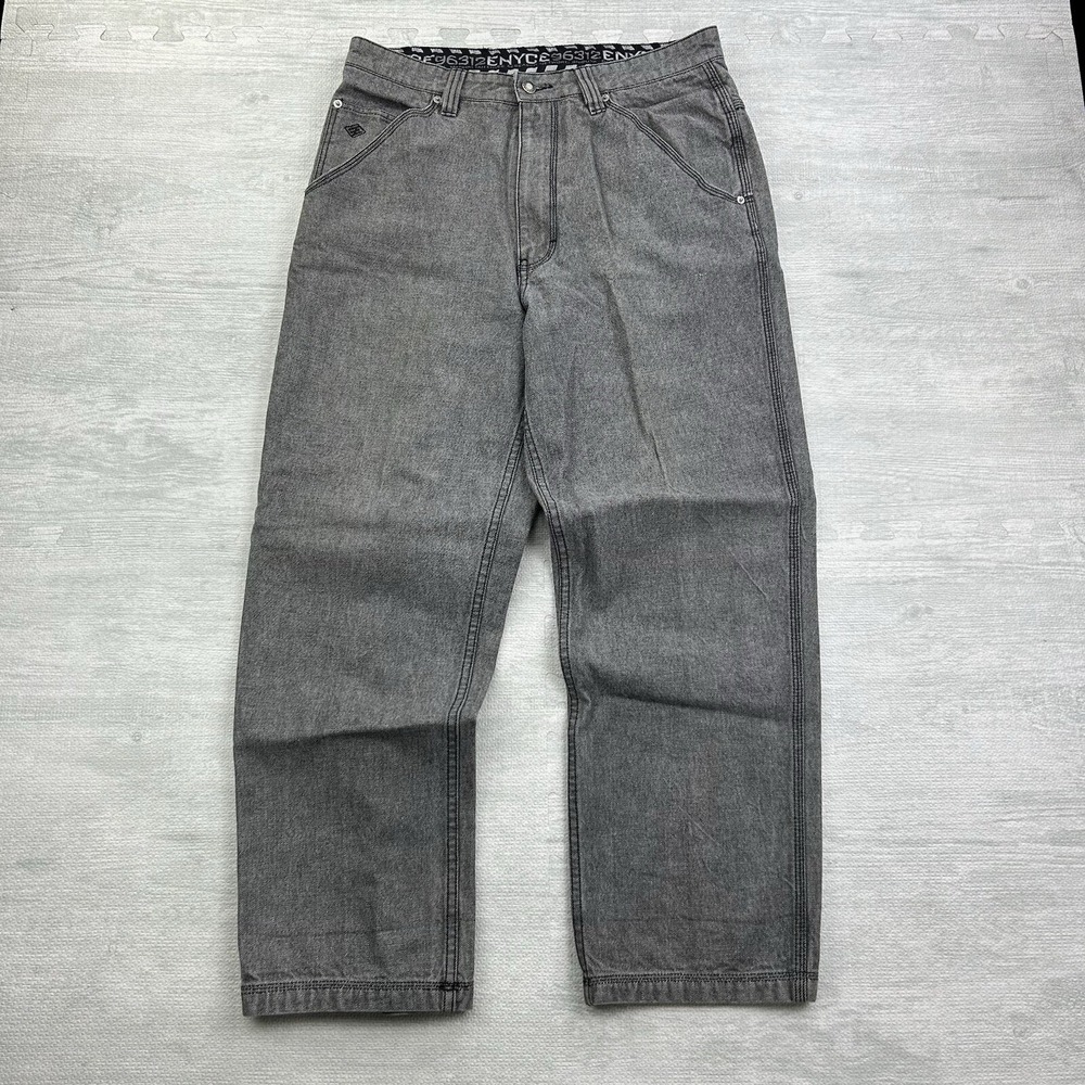 Vintage Y2K Enyce Carpenter Pants Size 34x29.5 Gray Baggy Skater Wide Leg
